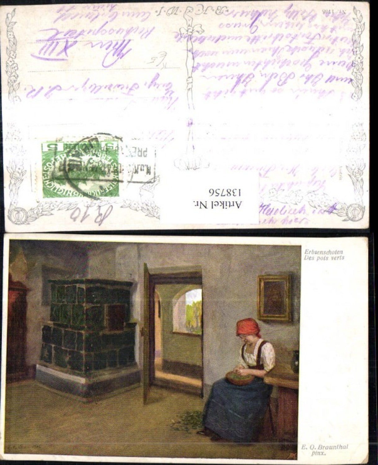 138756,Künstler Ak E. O. Braunthal Erbsenschoten Des pois verts