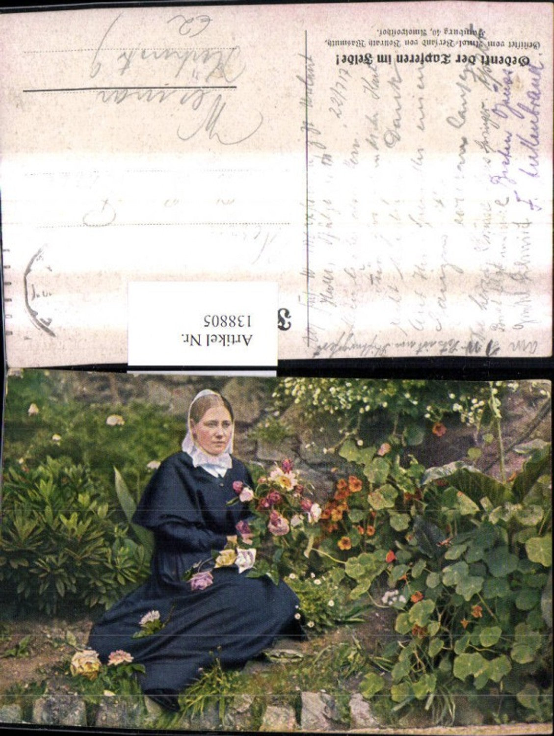 138805,Künstler Ak Frau Blumen