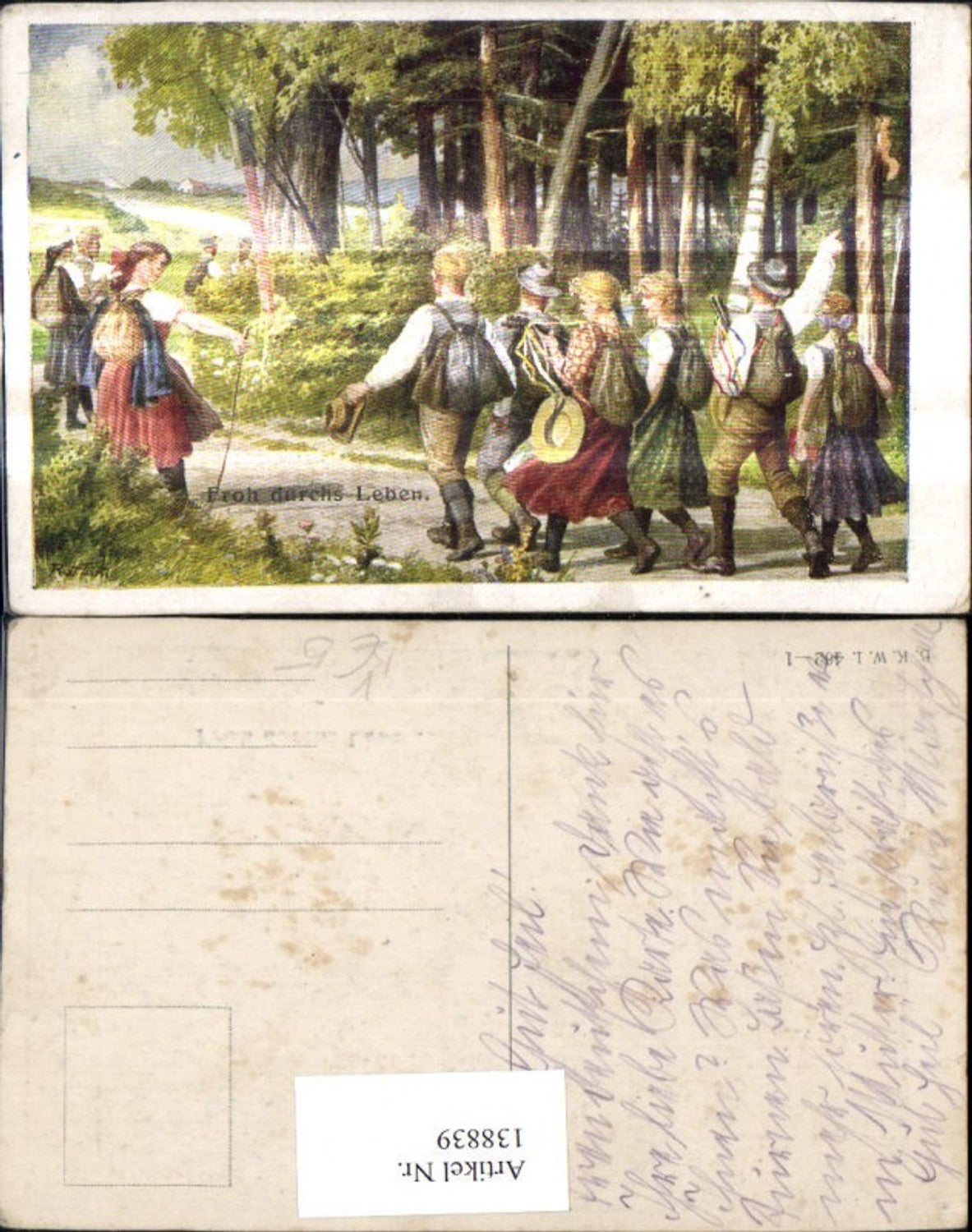 138839,Künstler Ak Rotter Froh durchs Leben Wanderer Wandergruppe pub B.K.W.I. 462-1