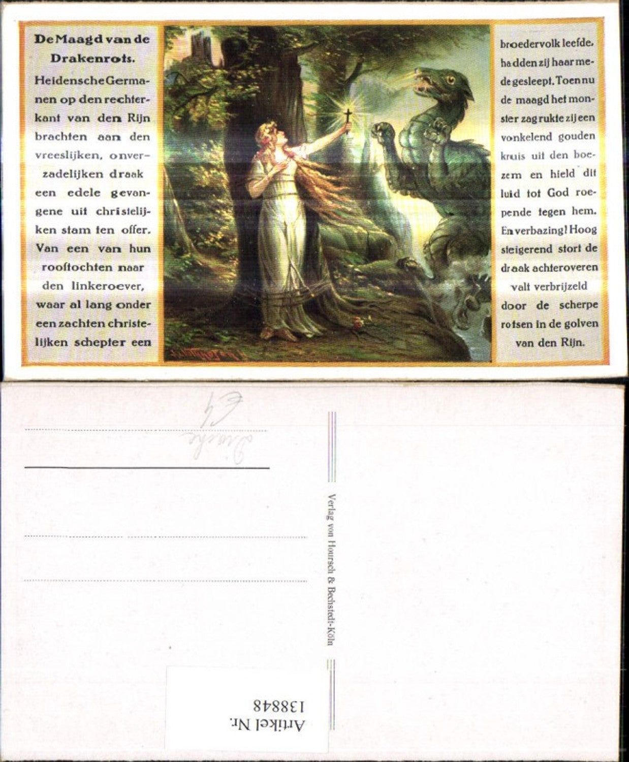 138848, Artist Ak De Maagd van de Drakenrots Frau Kreuz Drache Text