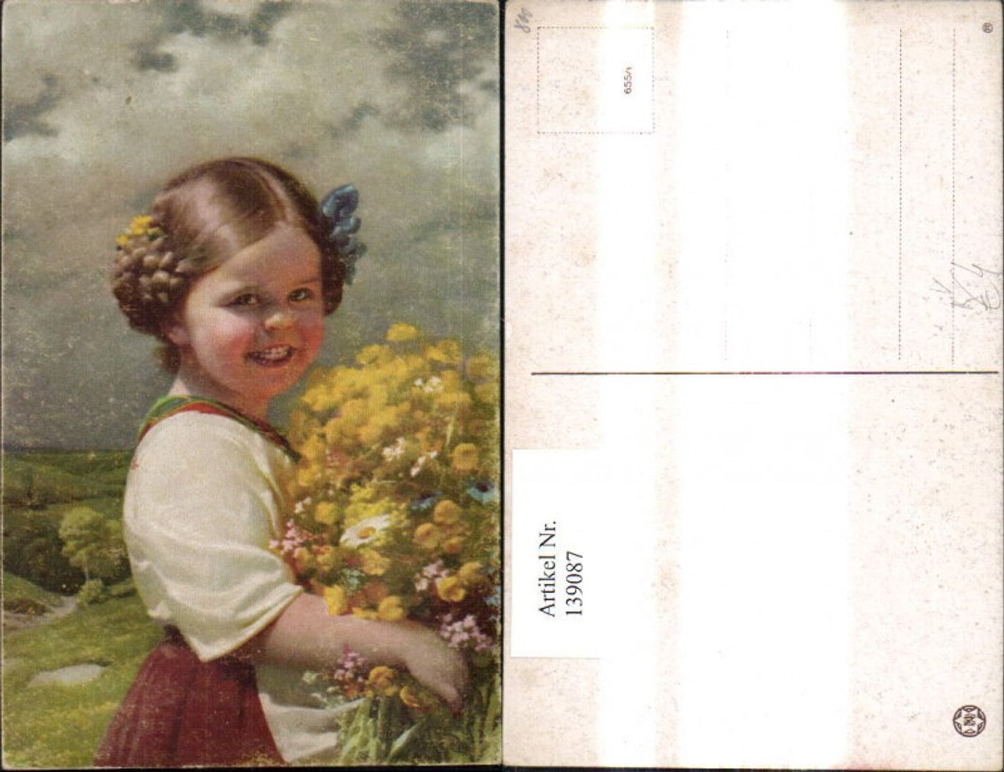 139087,Künstler Ak Mädchen Flechtfrisur Tracht Blumen Strauß pub Novolito 655/1