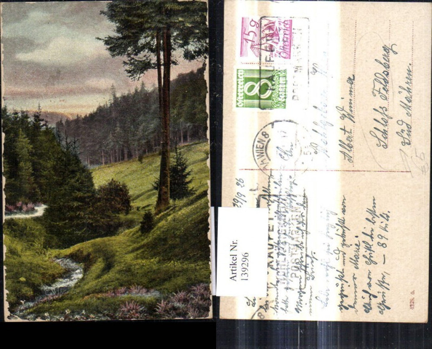 139296,Künstler Ak Bach Wald Landschaft Gelaufen Schloß Feldsberg