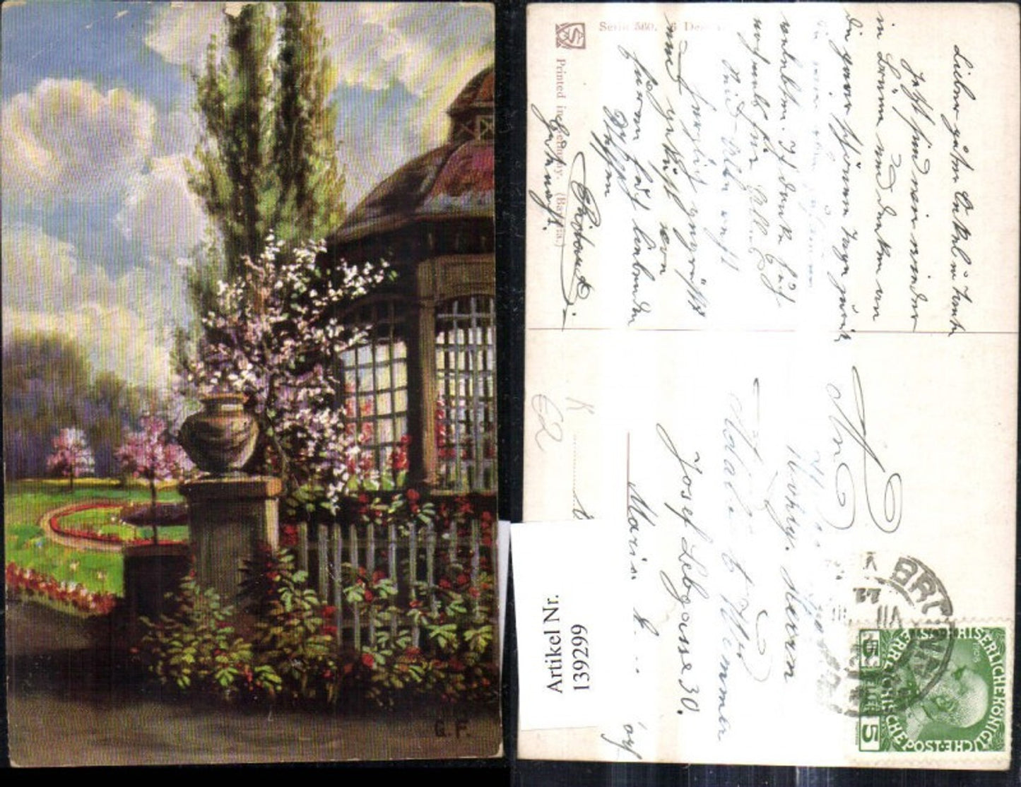 139299,Künstler Ak G. F. Haus Garten Blumen