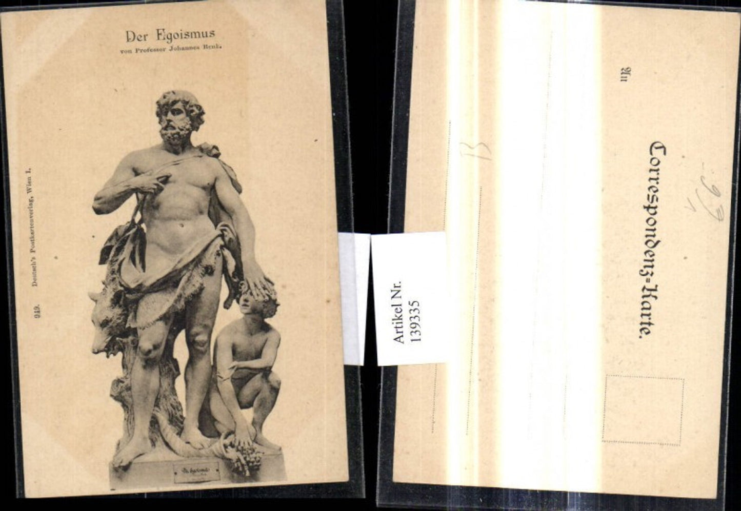 139335,Künstler Ak Prof. Johannes Benk Der Egoismus Statue pub Deutsch 949