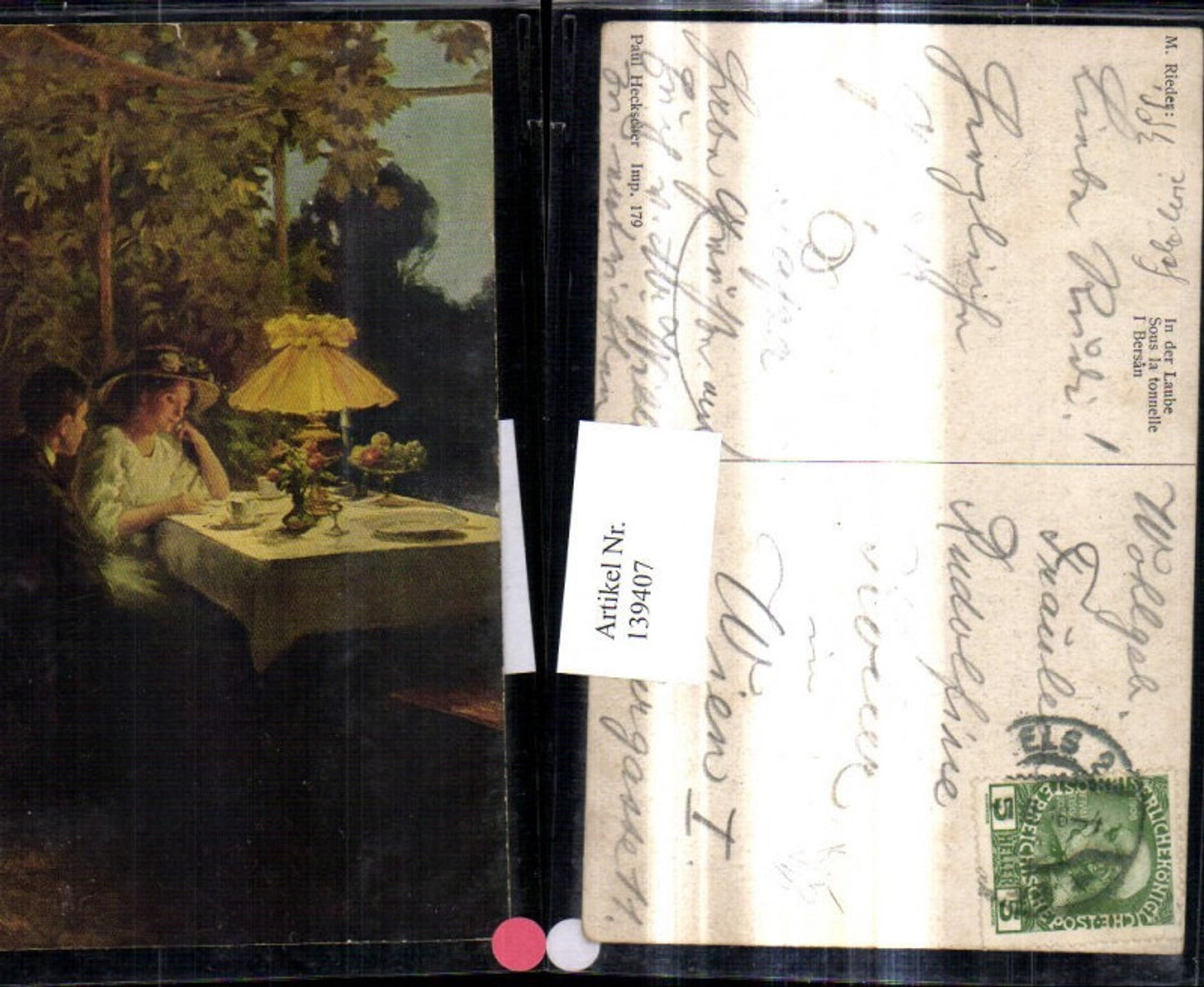 139407,Künstler Ak M. Rieder In der Laube pub Paul Heckscher 179