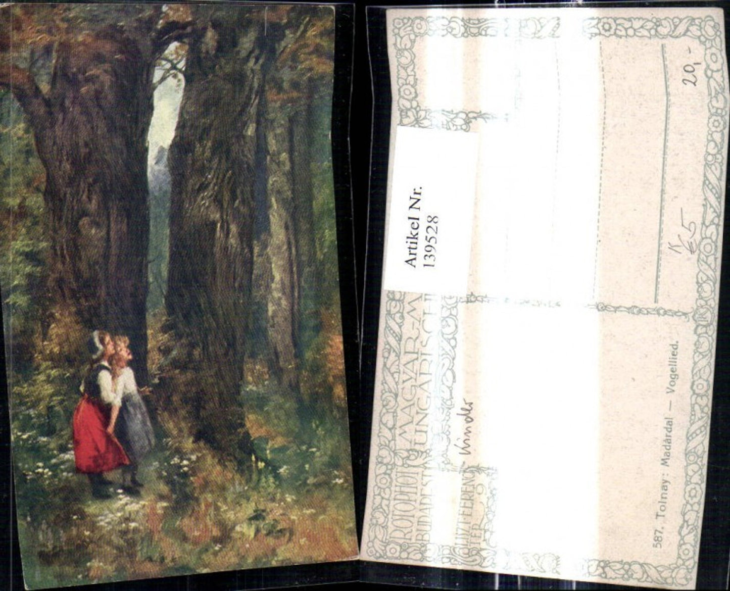 139528,Künstler Ak Tolnay Madardal Vogellied Mädchen i. Wald