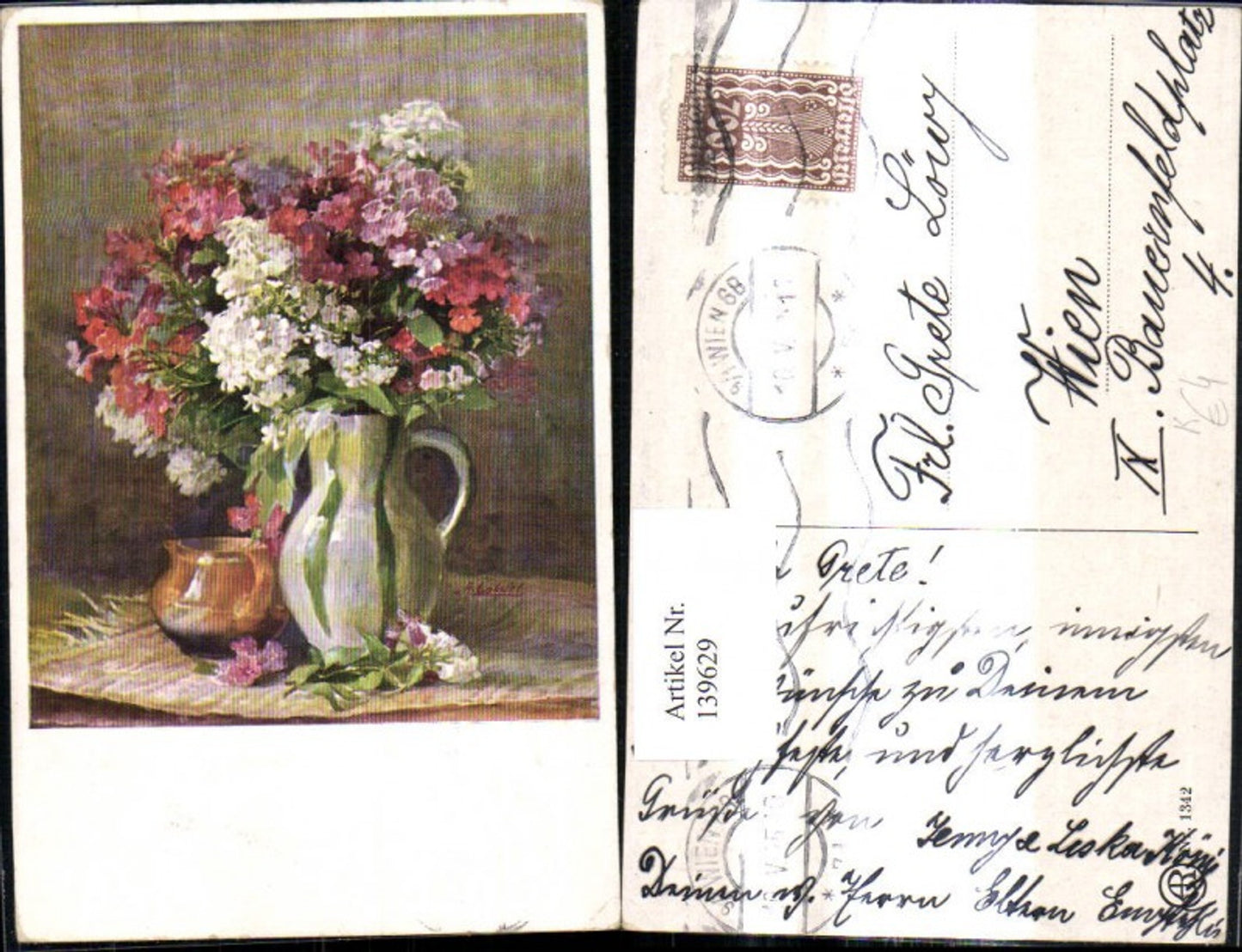 139629,Künstler Ak A. Gabriel Blumenvase Strauß Blumen Vase