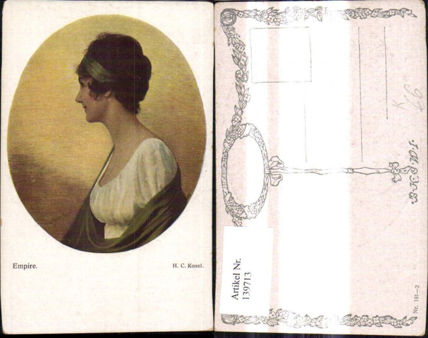 139713,Künstler Ak H. C. Kosel Empire Frau Portrait Passepartout