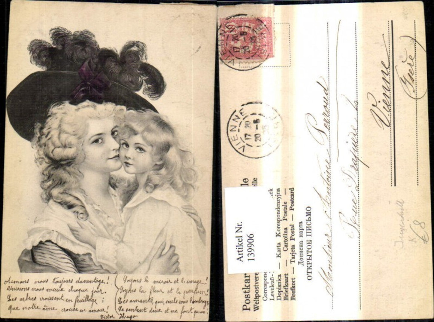 139906,Künstler Ak Jugendstil Frau m. Mädchen Hut Mode Fashion Hat