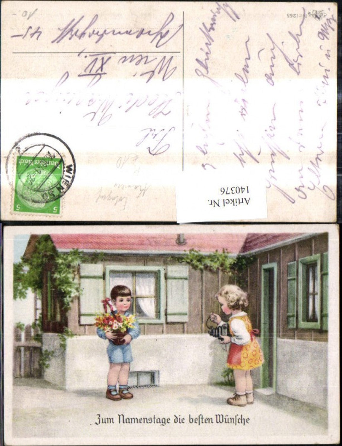 140376,Künstler Ak Kinder m. Blumentopf Kamera Fotograf Namenstag