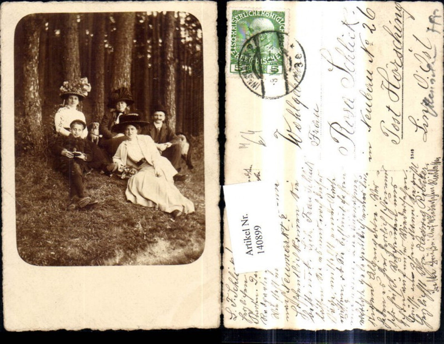 140899,Foto Ak Frauen Männer m. Hut Hut a. Waldesrand Wald
