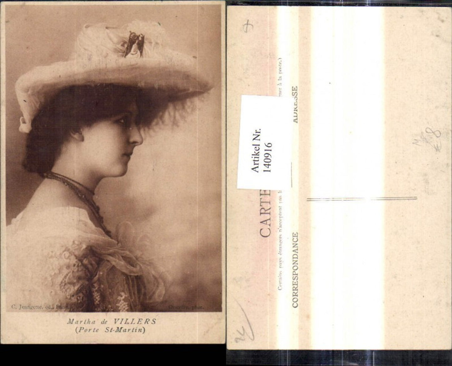 140916,Frau m. Hut Hat Hutmode Martha de Villers Porte St Martin