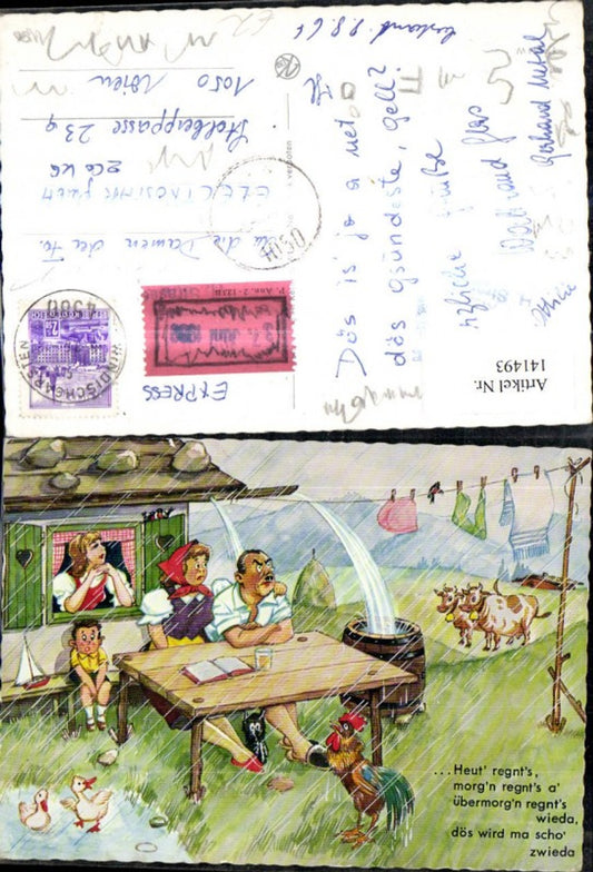 141493,Familie sitzt im Regen Spruch Text Scherz Humor