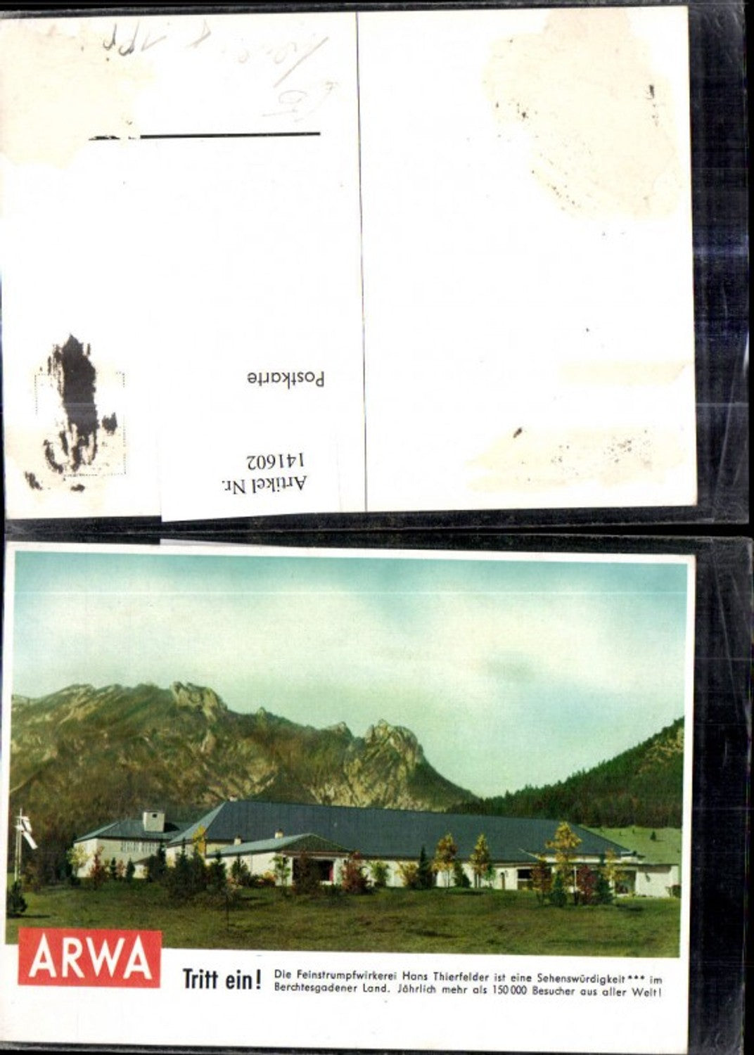 141602,Reklame ARWA Tritt ein Feinstrumpfwirkerei Hans Thierfelder Berchtesgadener Land