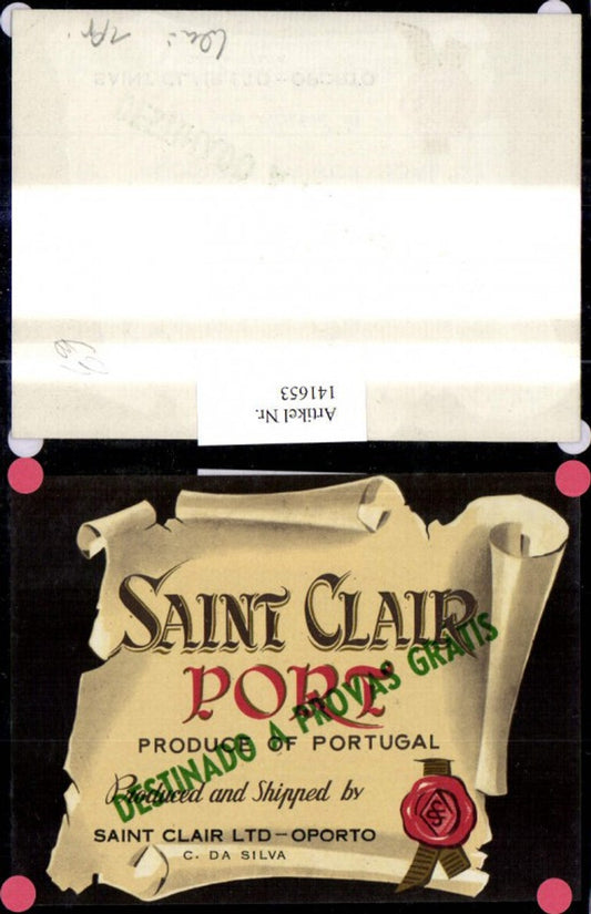 141653,Reklame Flaschenetikett Saint Clair Port Portugal Portwein