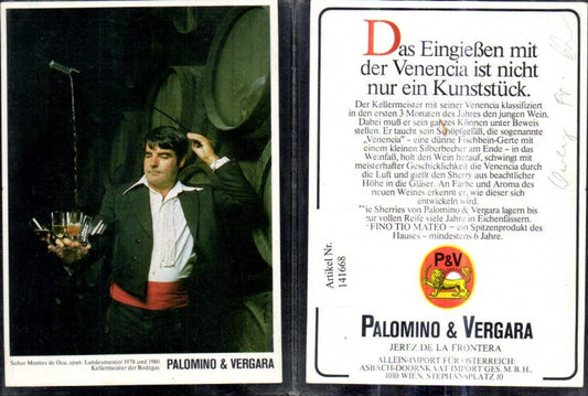 141668,Reklame Senor Montes de Oca Kellermeister der Bodegas Palomino & Vergara Wein