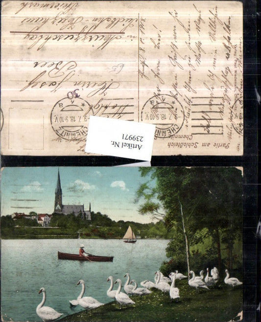 239971,Chemnitz Partie am Schlossteich Schwäne Ruderboot Kirche