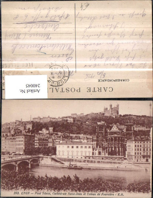 240045,Lyon Pont Tilsitt Cathedrale Saint-Jean et Coteau de Fourviere