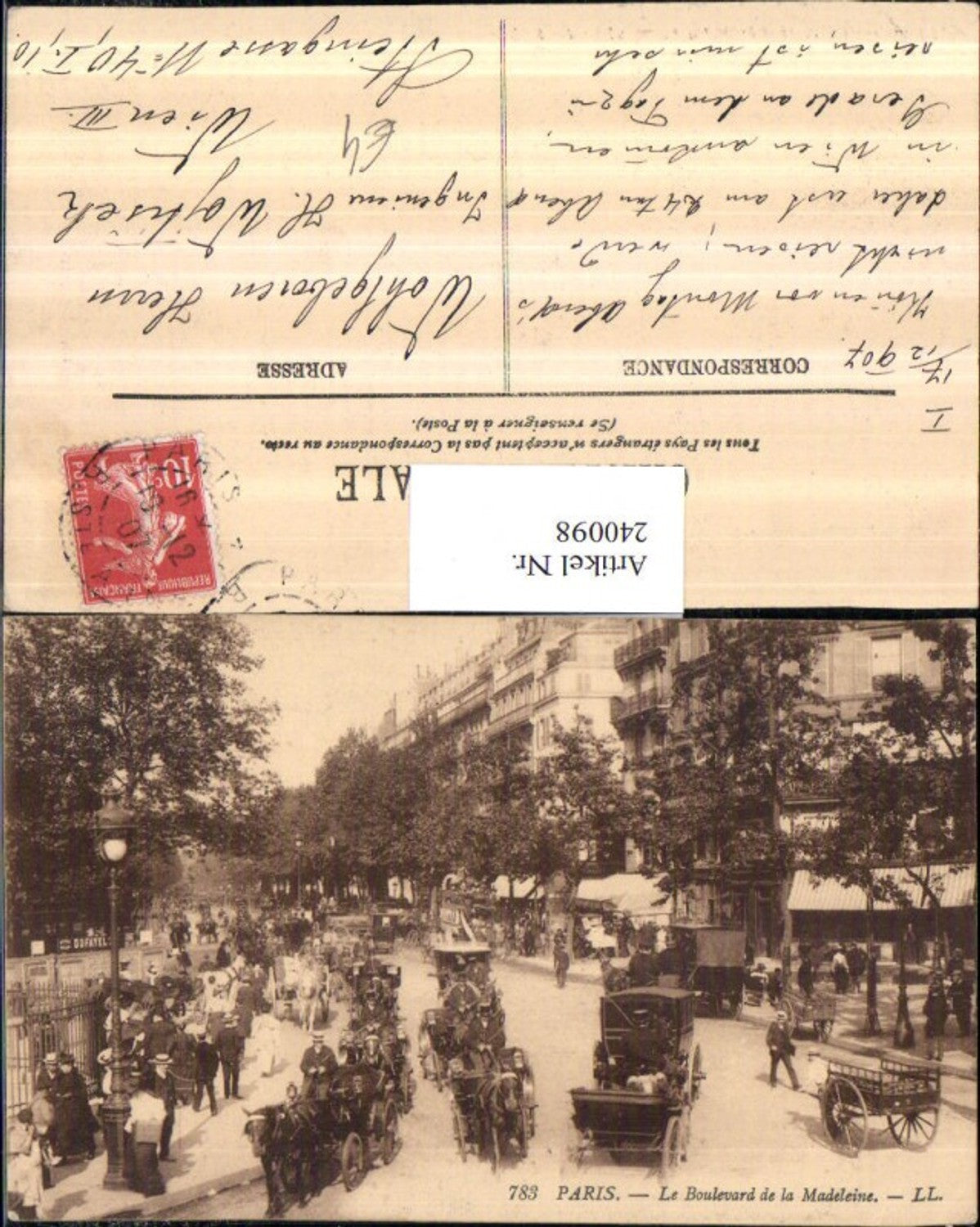 240098,Paris Le Boulevard de la Madeleine Pferdekutschen Kutsche