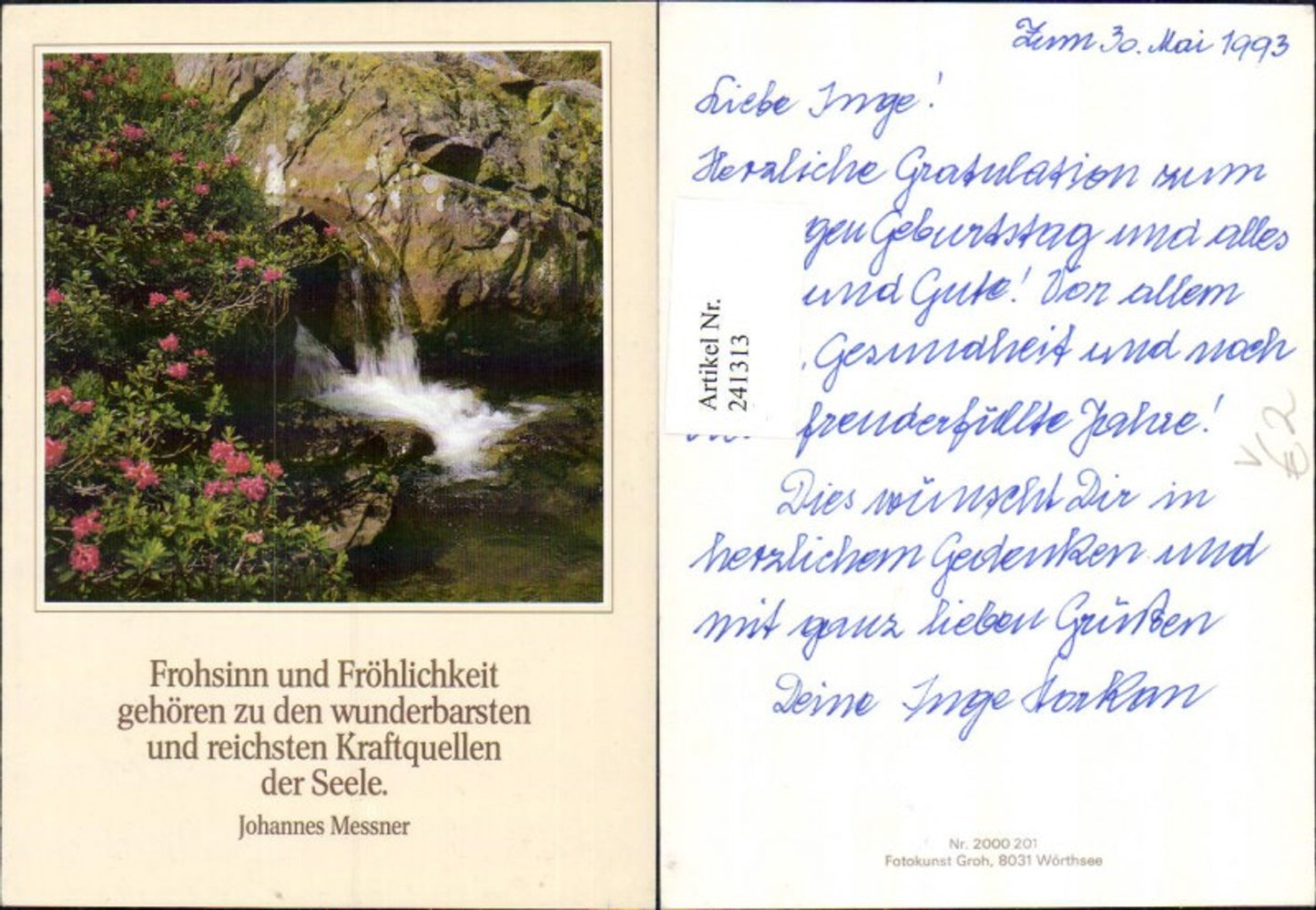 241313,Fotokunst Groh 2000201 Kleiner Wasserfall Partie Spruch v. Johannes Messner