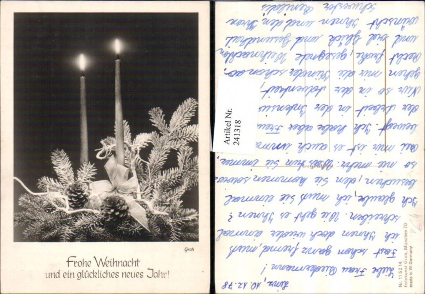 241318,Fotokunst Groh 115214 Frohe Weihnacht Neujahr Kerzen Tannenzweig Zapfen