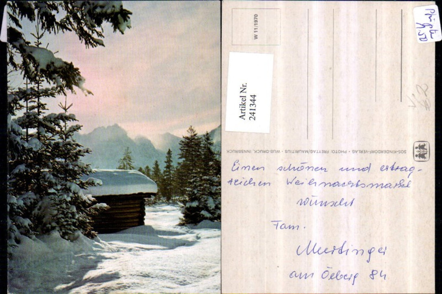 241344,SOS Kinderdorf W 11/1970 Winterlandschaft Holzhütte