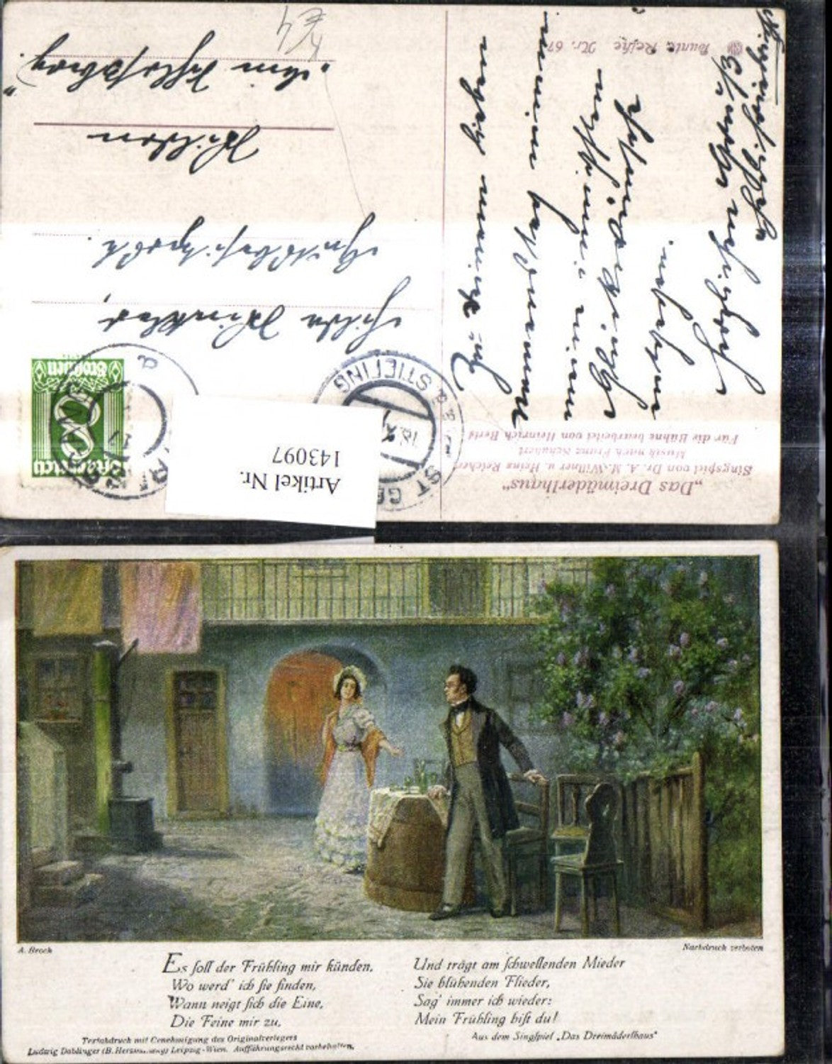 143097,Künstler Ak A. Broch Franz Schubert Dreimäderlhaus Text Komponist Musik