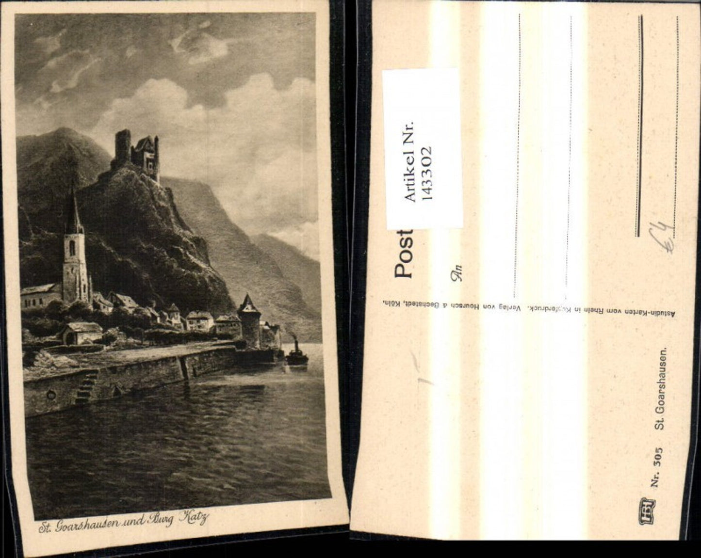 143302,Künstler Ak St Goarshausen u. Burg Katz
