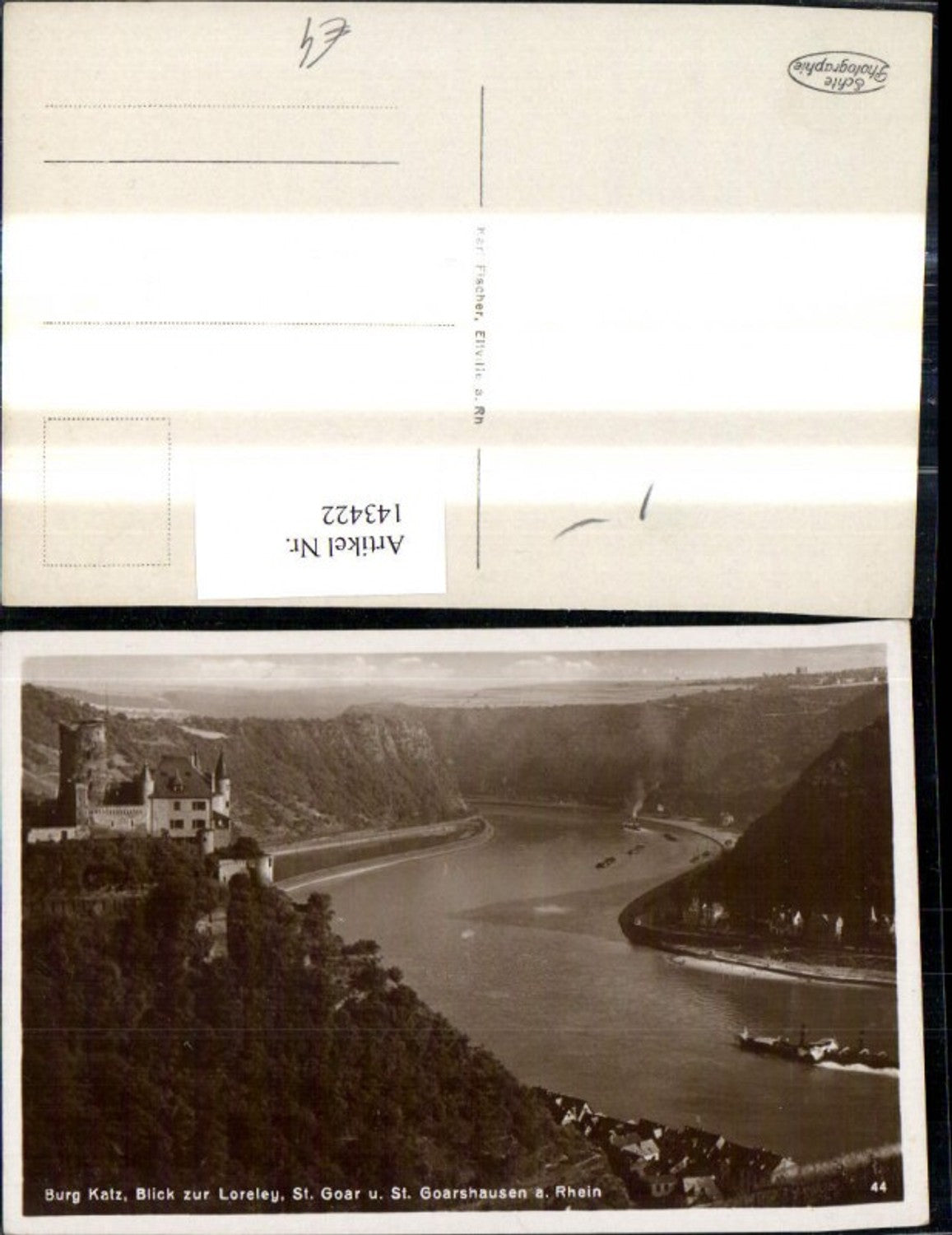 143422,Foto Ak Burg Katz Blick zur Loreley St Goar u. St Goarshausen a. Rhein Schiff Dampfer