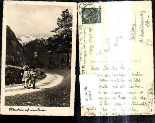 145035,Foto Ak Kinder wandern a. Weg Bergkulisse pub Max Stoess 206