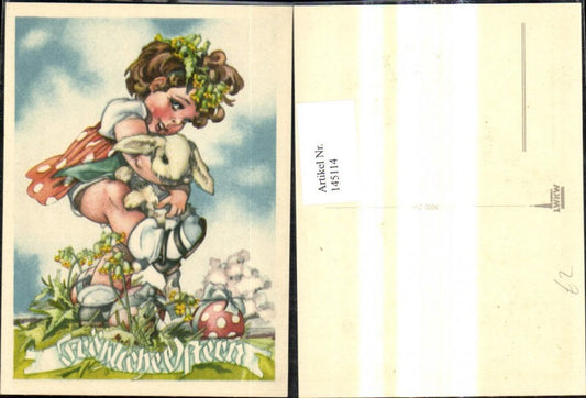 145114,Künstler Ak Mädchen Hase Osterhase Osterei Blumen Gesegnete Ostern