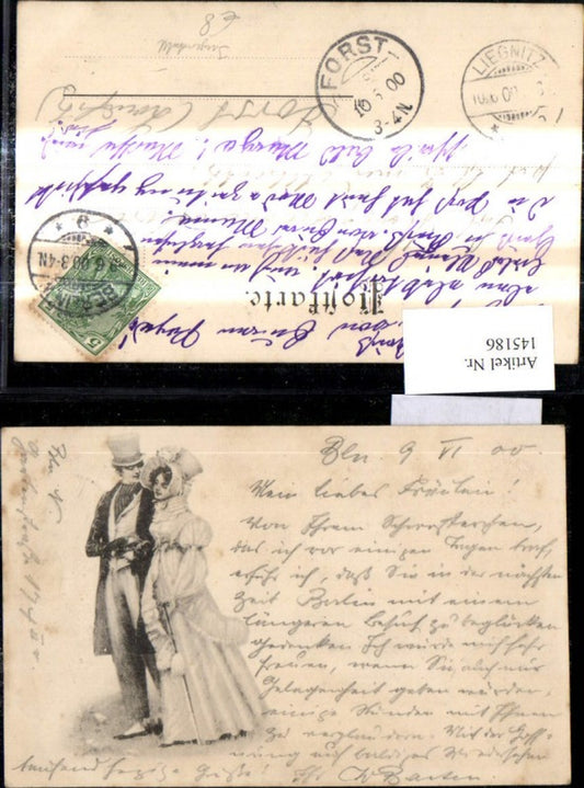 145186,Künstler Ak Jugendstil Paar Hut Kleid Frau Mode