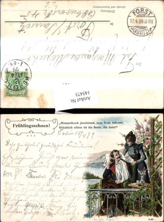 145473,Litho Frau kümmert sich u. verletzten Mann Soldat Liebe Frühlingssehnen Spruch Text