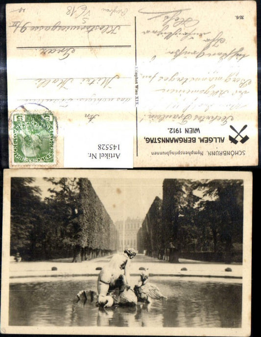 145528,Bergbau Stempel Allgem. Bergmanntag Wien 1912 Schönbrunn Nymphenspringbrunnen pub Kilophot 35/6