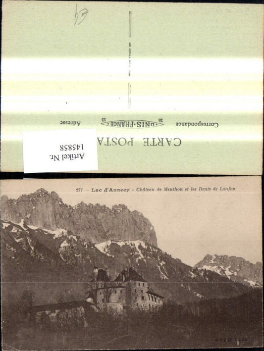 145858,Lac d Annecy Chateau de Menthon et les Dents de Lanfon Schloss v. Bergkulisse