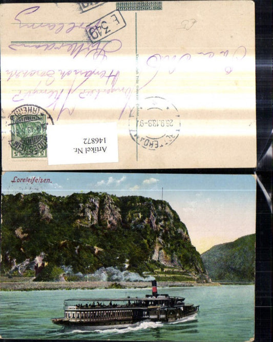 146872,Binnenschiff Schiff Dampfer b. Loreleifelsen Loreleyfelsen