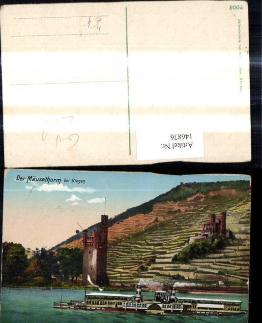 146876,Binnenschiff Schiff Dampfer b. Mäusethurm b. Bingen Mäuseturm