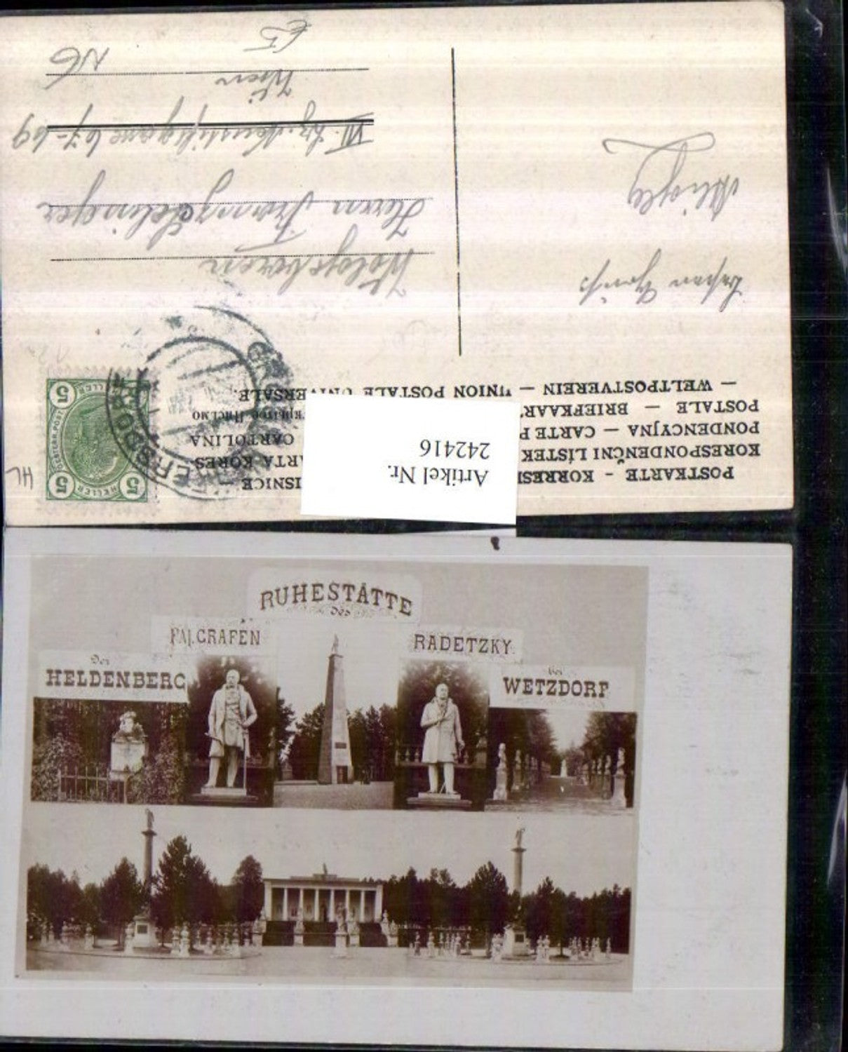 242416, Heldenberg near Wetzdorf, Resting place, Memorial to Count Radetzky, Multi-view postcard