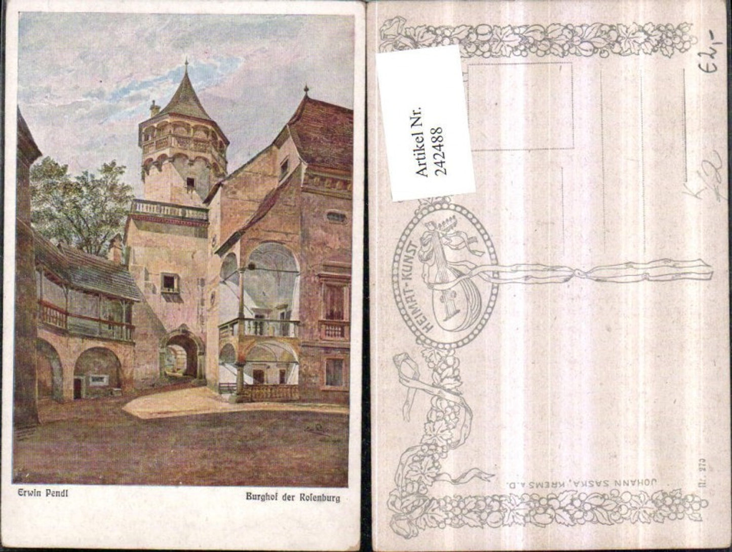 242488,Künstler AK Erwin Pendl Burghof d. Rosenburg Burg