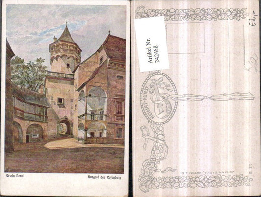 242488,Künstler AK Erwin Pendl Burghof d. Rosenburg Burg
