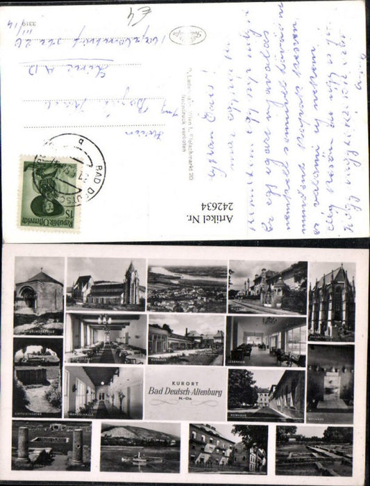 242634,Bad Deutsch-Altenburg Totale Kirche Amphitheater Kurhaus Brunnen Museum Mehrbildkarte