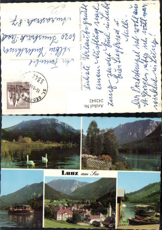 242642,Lunz am See Totale Ruderboote Boot Schwäne Mehrbildkarte
