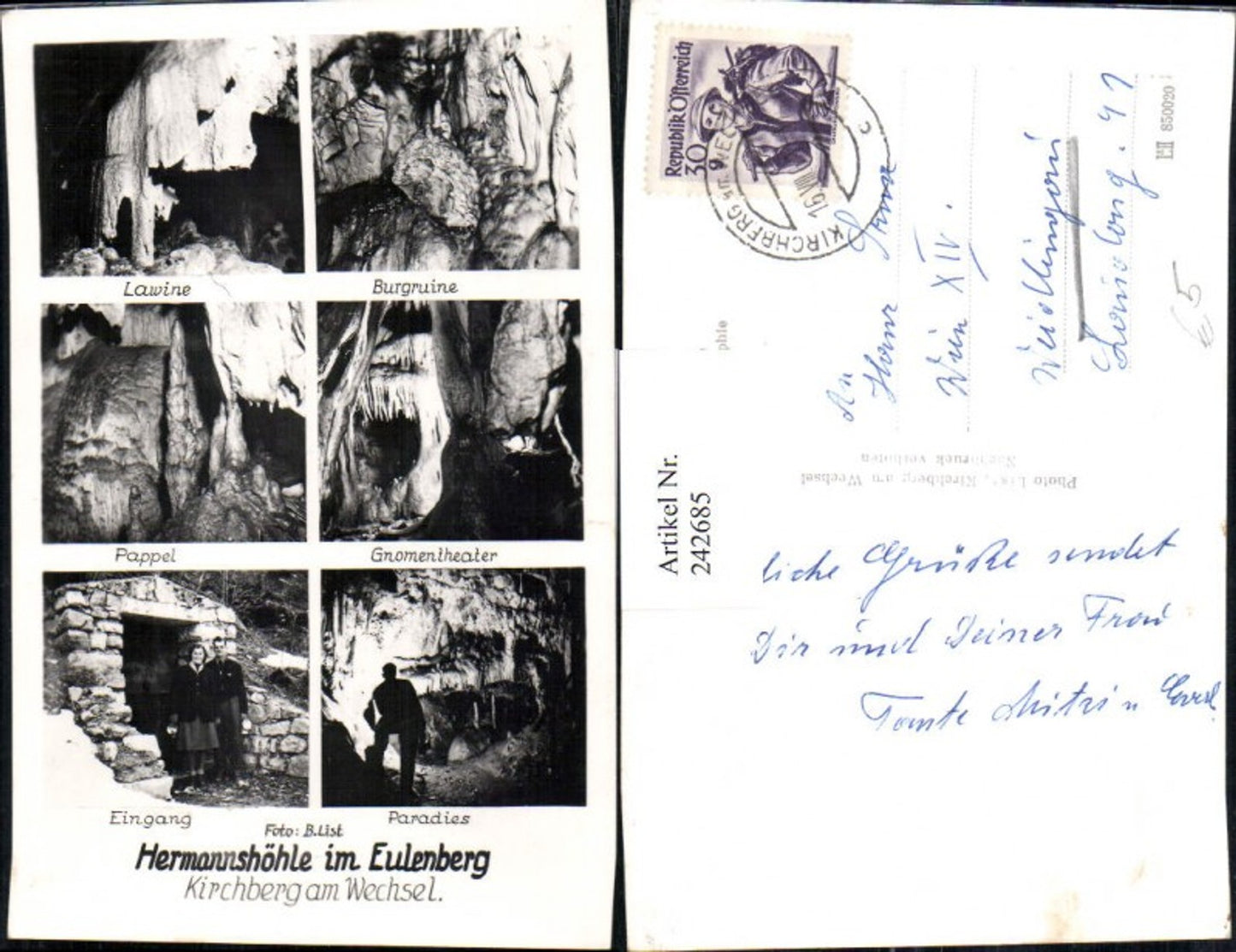 242685,Hermannshöhle im Eulenberg b. Kirchberg am Wechsel Lawine Burgruine Pappel Mehrbildkarte