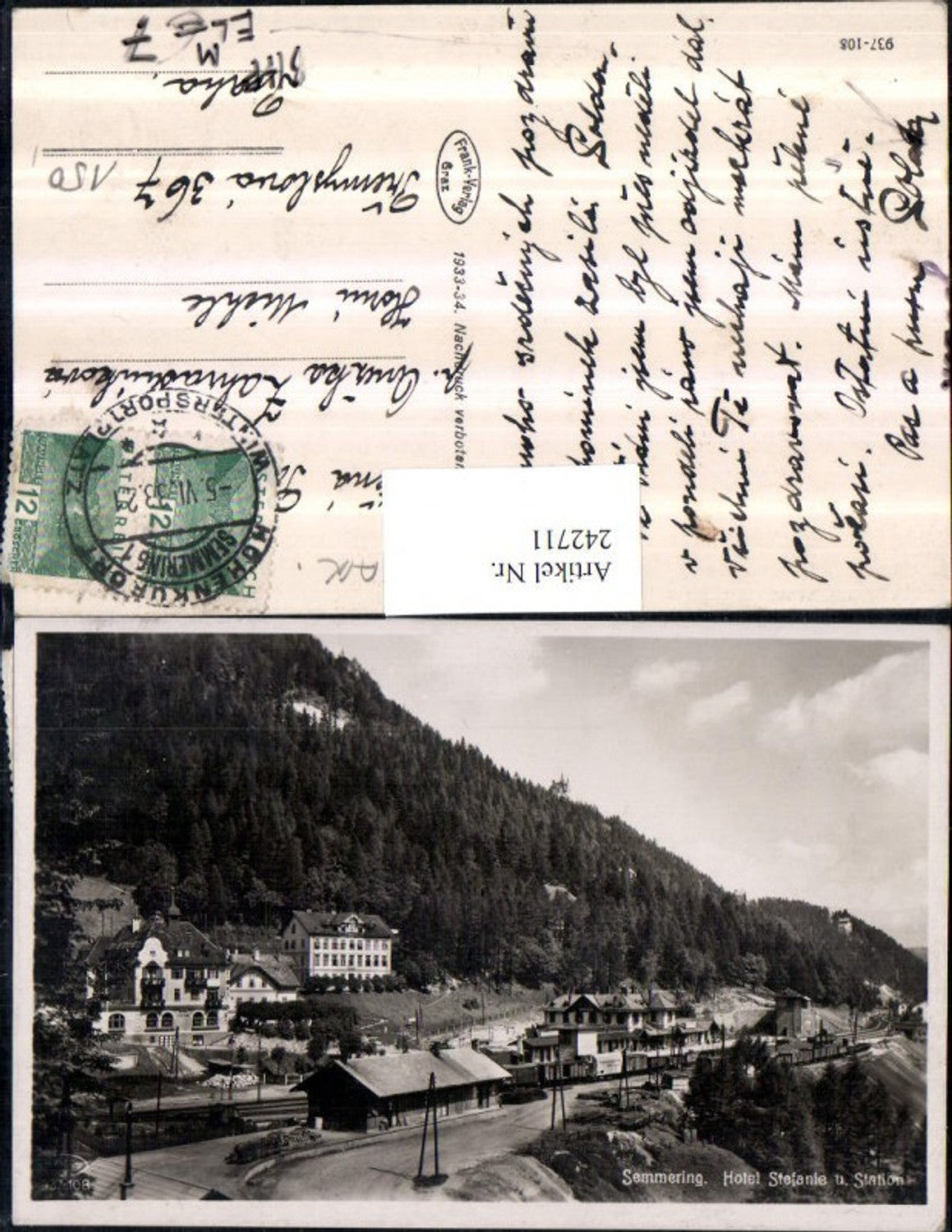 242711,Semmering Hotel Stefanie u. Station Bahnhof Eisenbahnlinie Semmeringbahn