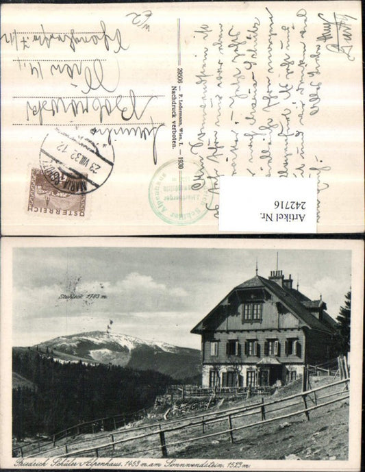 242716,Friedrich Schüler-Alpenhaus am Sonnwendstein m. Stuhleck b. Semmering Schottwien