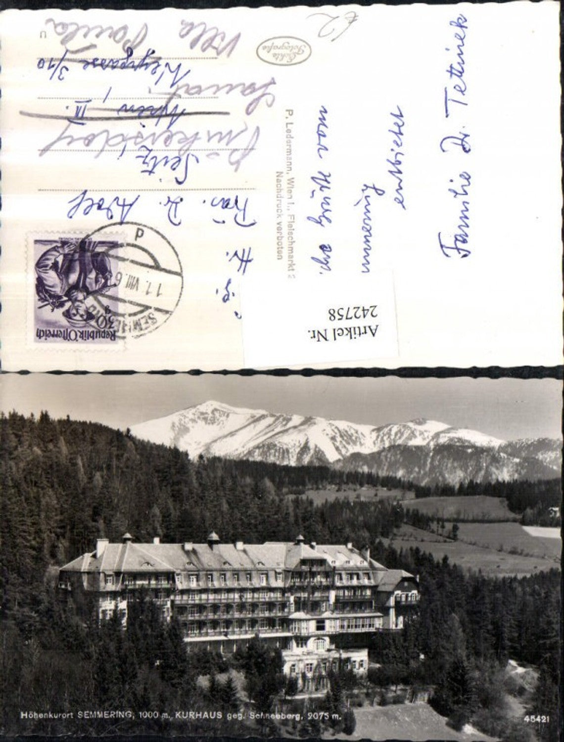242758,Semmering Kurhaus geg. Schneeberg