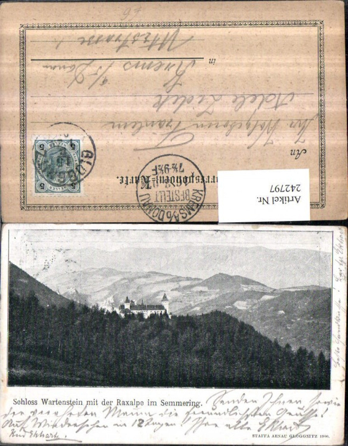 242797,Schloss Wartenstein m. d. Raxalpe im Semmering