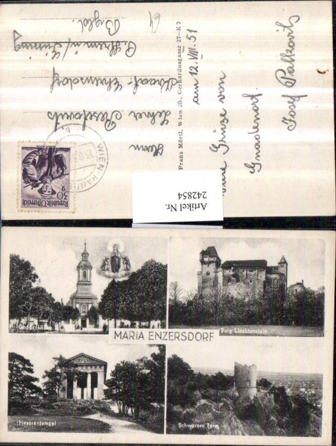 242854,Maria Enzersdorf Gnadenkirche Gnadenbild Burg Liechtenstein Schwarzer Turm Husarentempel