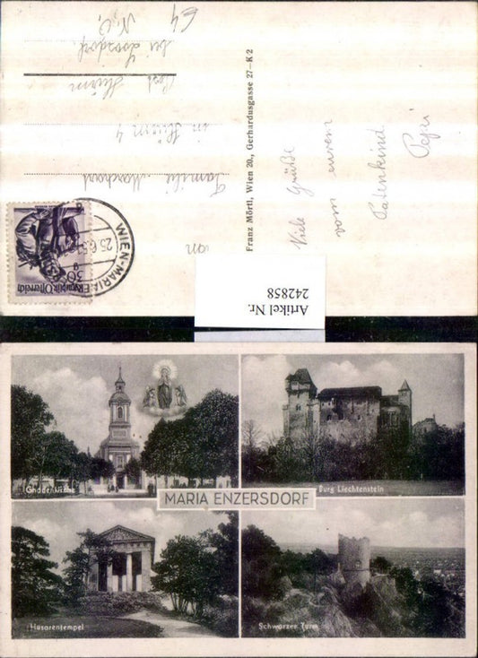 242858,Maria Enzersdorf Kirche Gnadenbild Burg Liechtenstein Schwarzer Turm u. Husarentempel