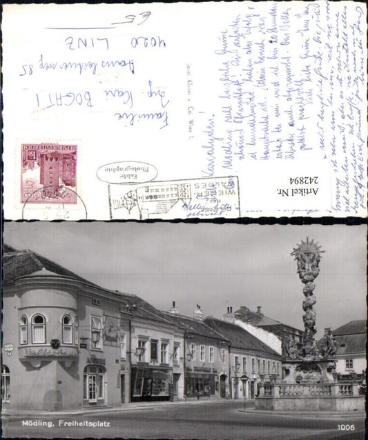 242894,Mödling Freiheitsplatz Pestsäule Apotheke Geschäfte